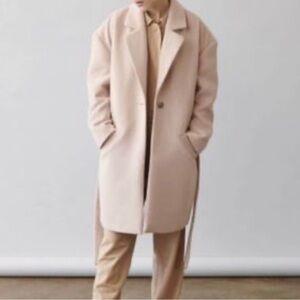 ELIZABETH and JAMES Sz L Coat Partly Lined Oversized Belted Peek Lapel